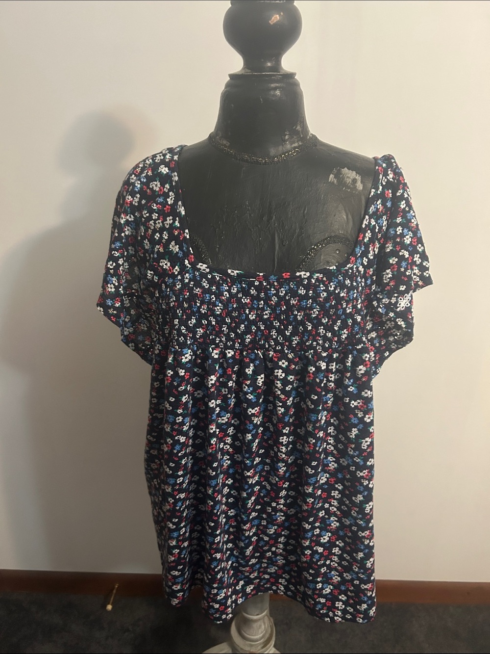 Lane Bryant Women's Navy Floral Short-Sleeve Blouse